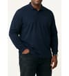 Thumbnail Model wearing navy long-sleeve polo shirt.
