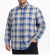 Thumbnail Model wearing the dusty blue checked flannel shirt.