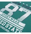 Thumbnail Close-up of the white and navy number print on teal.