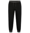 Black joggers with charcoal waistband and cuffed hems, front view.