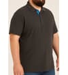 Thumbnail Charcoal contrast placket polo shirt worn, angled view.