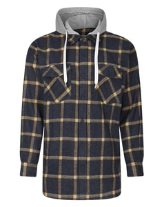 Bigdude Hooded Flannel Checked Shirt Dusty Blue