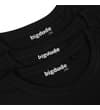 Thumbnail Close-up of three black crew neck T-shirts with labels.
