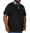 Thumbnail Black short sleeve polo with grey trim, angled front view.