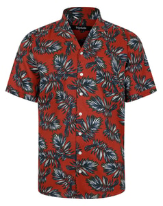 Bigdude Palm Leaves Viscose Relaxed Collar Shirt Pepper Red Tall