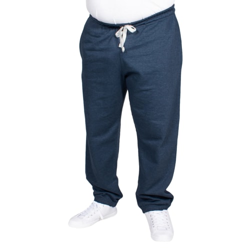 Dark denim sweatpants front view on model.