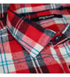 Thumbnail Close-up of the collar on the red checked flannel shirt.