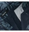 Thumbnail Close-up of blue leaf print shorts zip fly and inner waistband.