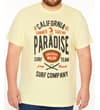 Thumbnail Model wearing pale yellow Paradise graphic crew neck T-shirt.