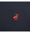 Thumbnail Close-up of red embroidered chest logo on navy polo.