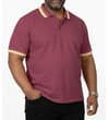 Thumbnail Front angled view of crimson polo worn by model.