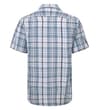 Thumbnail Back view of light blue and white checked short sleeve shirt.