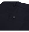 Thumbnail Close-up of rear welt pocket with button on navy trousers.