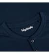Thumbnail Close-up of navy henley crew neckline and placket.