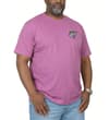 Thumbnail Model wearing dusted grape T-shirt with small chest fish print.
