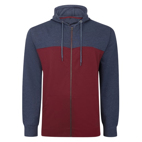 Bigdude Color Block Zipped Hoody Burgundy/Navy Tall