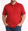 Thumbnail Man wearing pepper red plain polo shirt.
