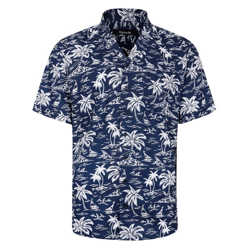 Bigdude Ocean Viscose Relaxed Collar Shirt Navy