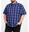 Thumbnail Bright blue checked short sleeve shirt worn by model.