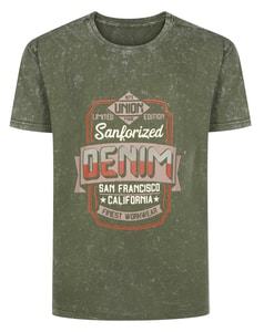 Bigdude Finest Workwear Print Acid Wash Short Sleeve T-Shirt Olive