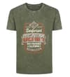 Front view of olive acid wash T-shirt with crew neck print.