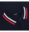 Thumbnail Navy polo collar with red and white striped trim.