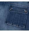 Thumbnail Close-up of flap cargo pocket on dark wash denim shorts.