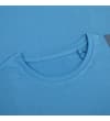 Thumbnail Close-up of crew neck on light blue T-shirt.
