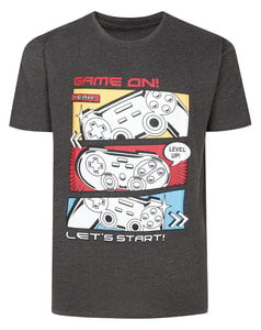 Bigdude Game On Print T-Shirt Charcoal Marl Tall
