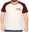 Thumbnail Model wearing ecru T-shirt with burgundy raglan sleeves.