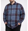 Thumbnail Blue and black checked flannel shirt worn on a model.