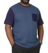Thumbnail Model wearing the dusty blue T-shirt with navy pocket.