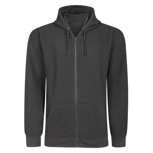 Charcoal diamond textured zip hoody, front view.