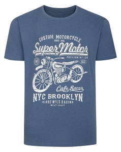 Bigdude Motorcycle Print T-Shirt Denim Marl
