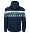 Thumbnail Back view of navy hooded cardigan with Fair Isle yoke.