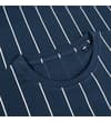 Thumbnail Close-up of the crew neck on the navy pin stripe T-shirt.