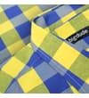 Thumbnail Close-up of the collar on the yellow and blue checked shirt.