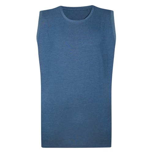 Front view of denim marl sleeveless tall T-shirt.