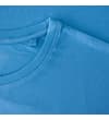 Thumbnail Crew neck collar close-up on bright blue T-shirt.