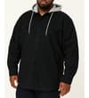 Thumbnail Black hooded overshirt worn on model, angled front view.