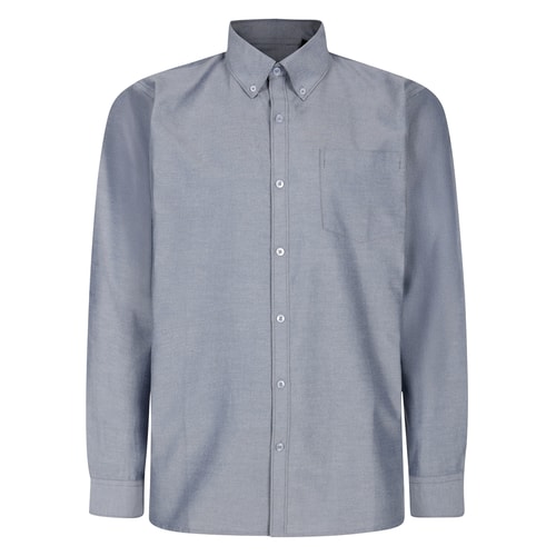 Charcoal long sleeve oxford shirt with chest pocket, front view.