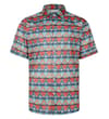 Thumbnail Front view of pepper red short sleeve shirt with blue geometric print.