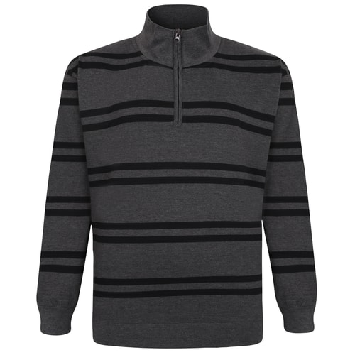 Bigdude Half-Zip Striped Jumper Charcoal