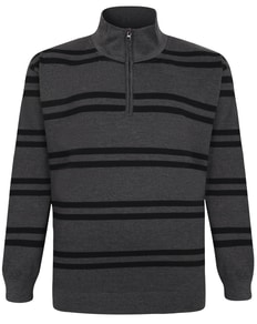 Bigdude Half-Zip Striped Jumper Charcoal