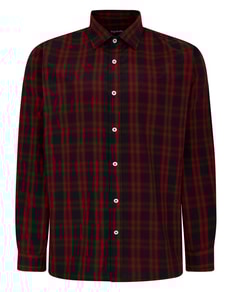 Bigdude Checked Poplin Long Sleeve Shirt Red Space Cherry/Navy