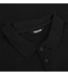 Thumbnail Black polo shirt collar and button placket detail.
