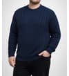 Thumbnail Model wearing the navy cable knit crew neck sweatshirt.
