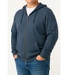 Thumbnail Dark denim full zip hoody worn at an angled front view.