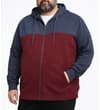 Thumbnail Model wearing burgundy and navy colour block zipped hoody.
