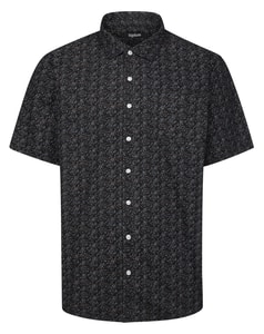 Bigdude Abstract Floral Short Sleeve Shirt Black Tall